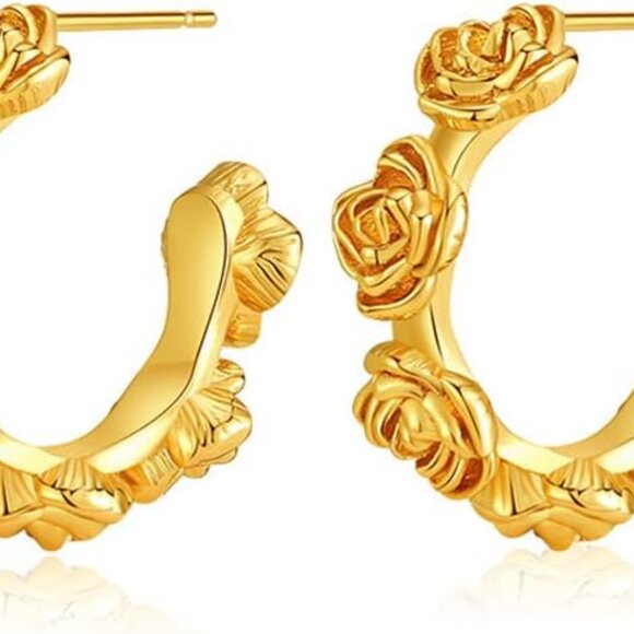 14K Gold Plated Elegant Hoop Earrings for Women, Hypoallergenic Lightweight Jewe - Picture 1 of 7